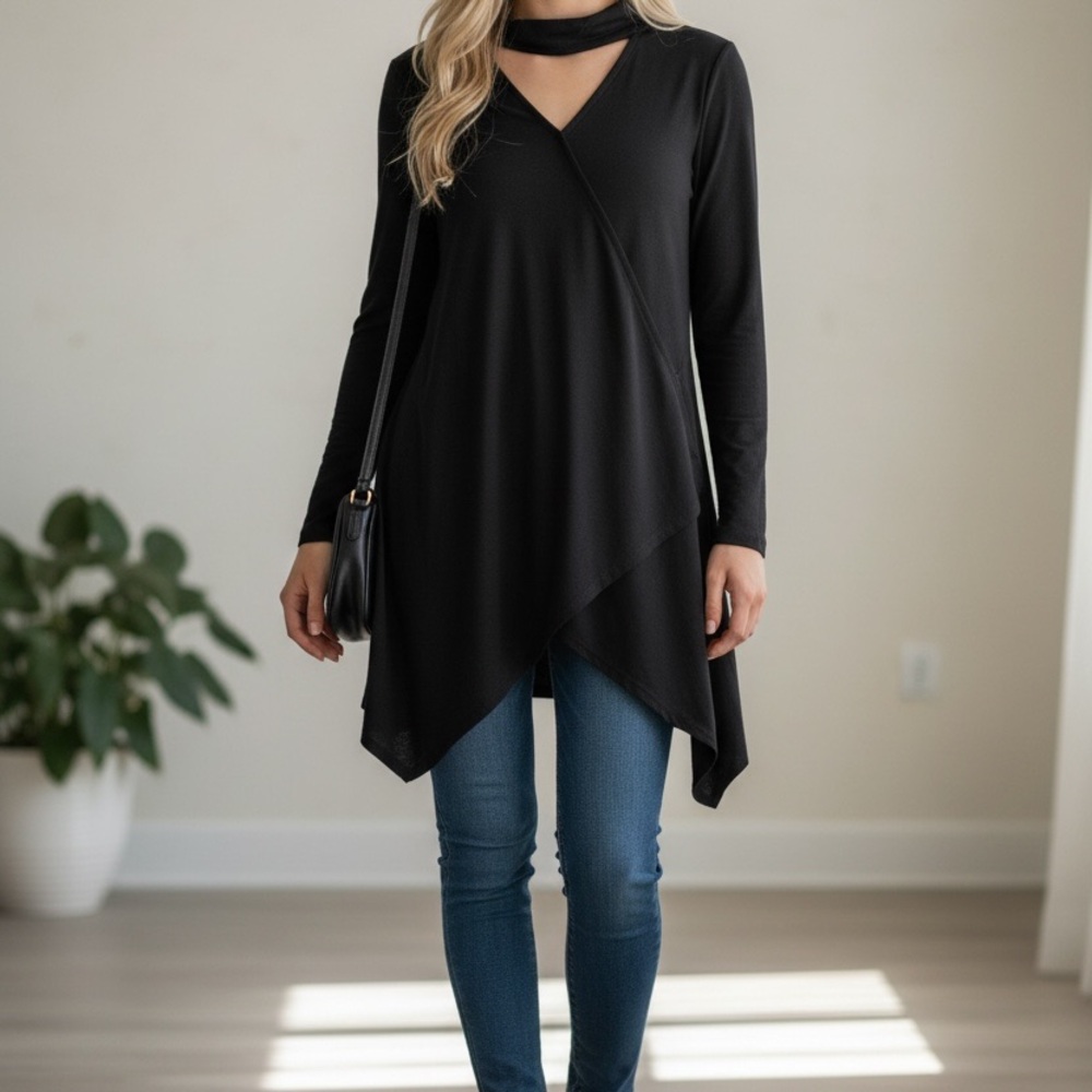 Reborn Black Asymmetrical Women's Tunic